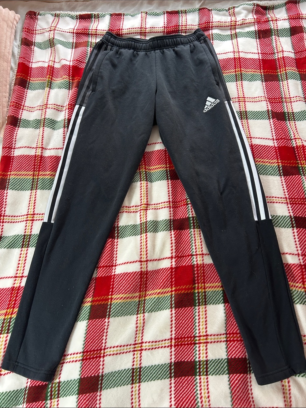 adidas Black Jogger Pants with White Side Stripes and Logo
